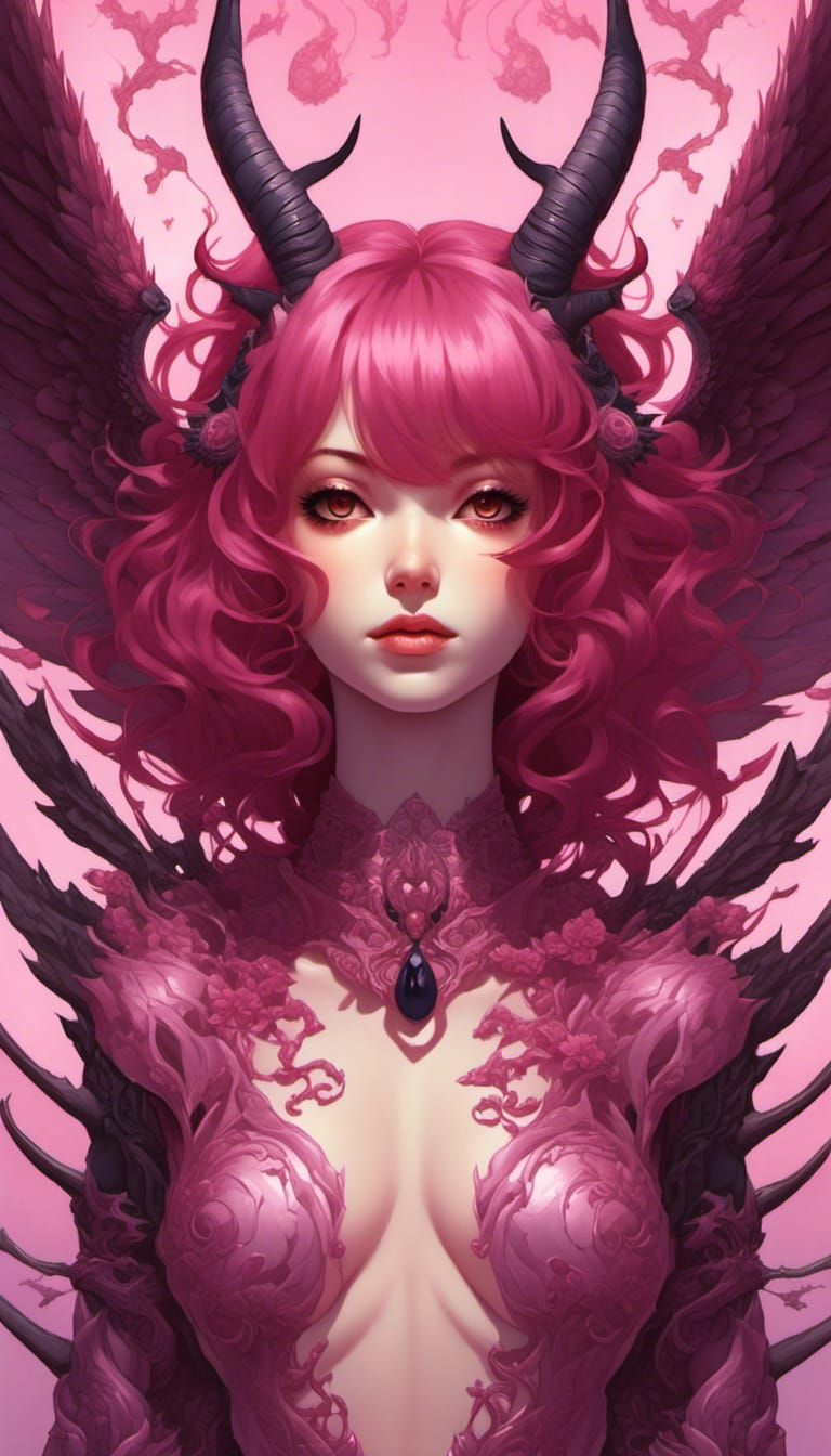 (Anime:1.1)(beautiful:1.1) adult evil demon(woman:1.1), (tiny flat:1.1), maroon bobcut hair, looking from below, pale colours, (shirtless:1....