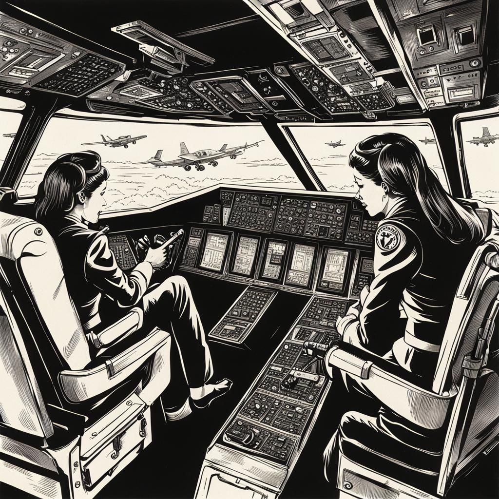 stewardesses with guns storming the cockpit