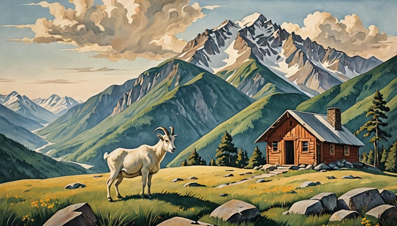 Landscape mountain hut goat, style Georgia O'Keeffe: - AI Generated ...