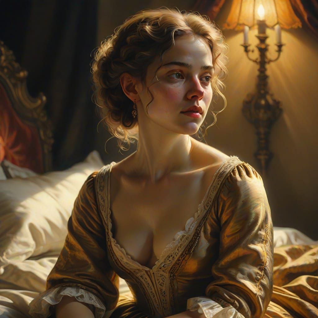 Elegant Woman in Thoughtful Repose, in Baroque Oil Painting ...