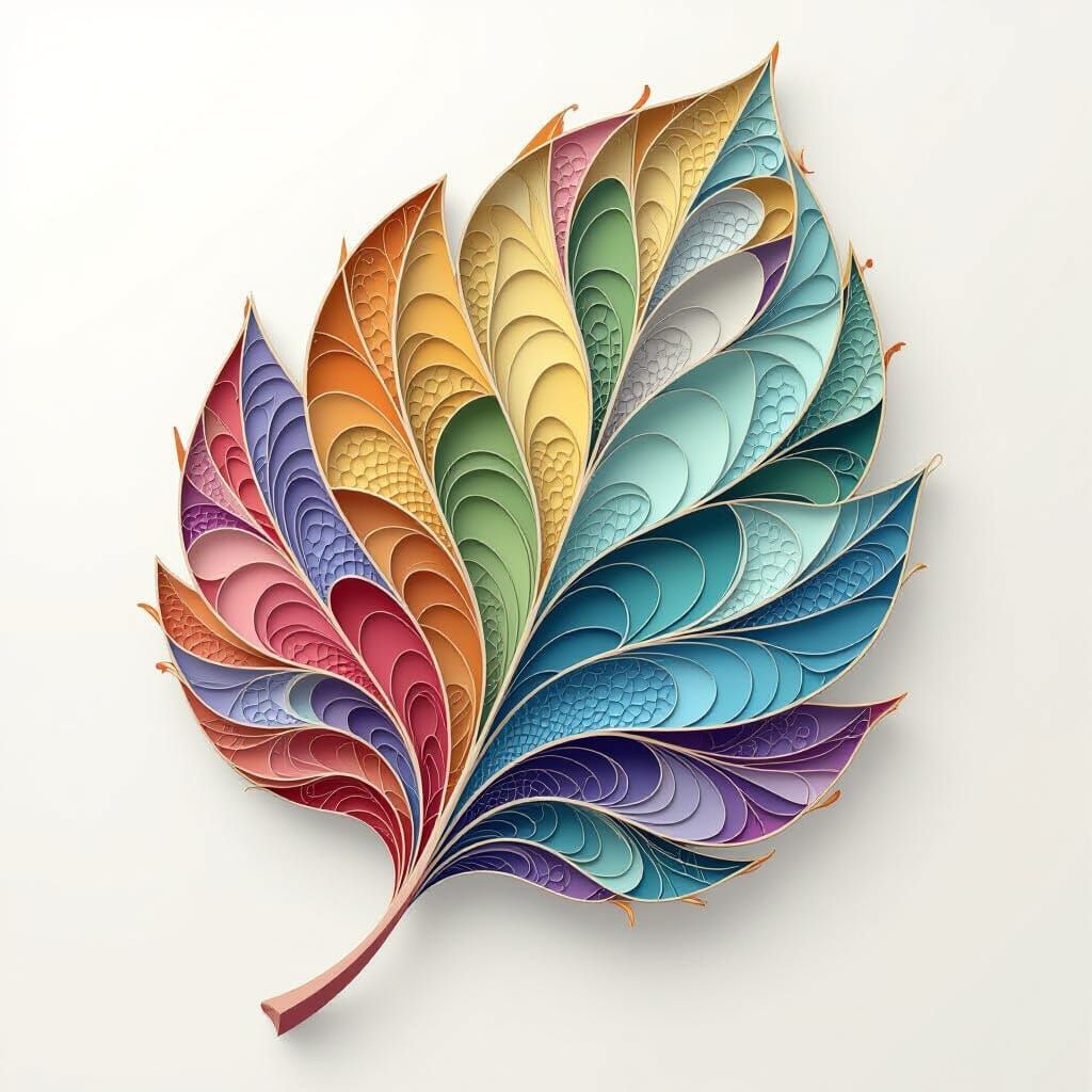 Whimsical fantasy leaf with a hyperdetailed geometrical fractal outline. abstract vector fractal, wave ...  by @Dark Magoo