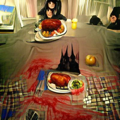 Gothic Thanksgiving dinner hyperrealism