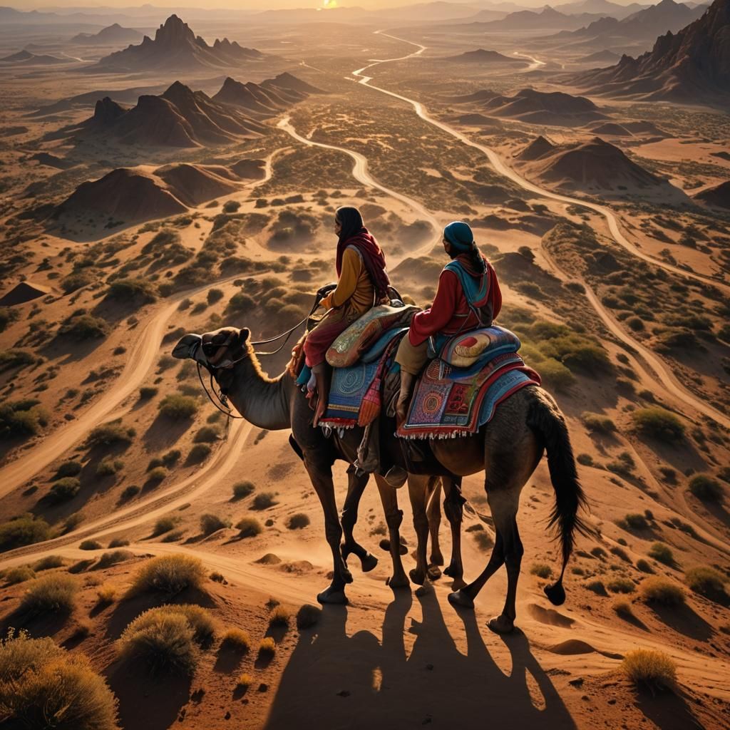 Sacred Geometry: Women Ride Camels at Sunrise