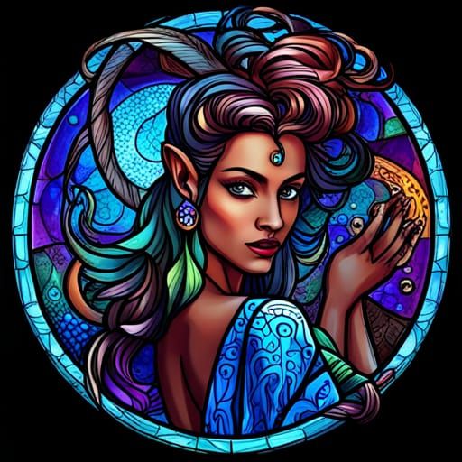 Blue Lady Stained Glass Portrait AI Generated Artwork NightCafe Creator