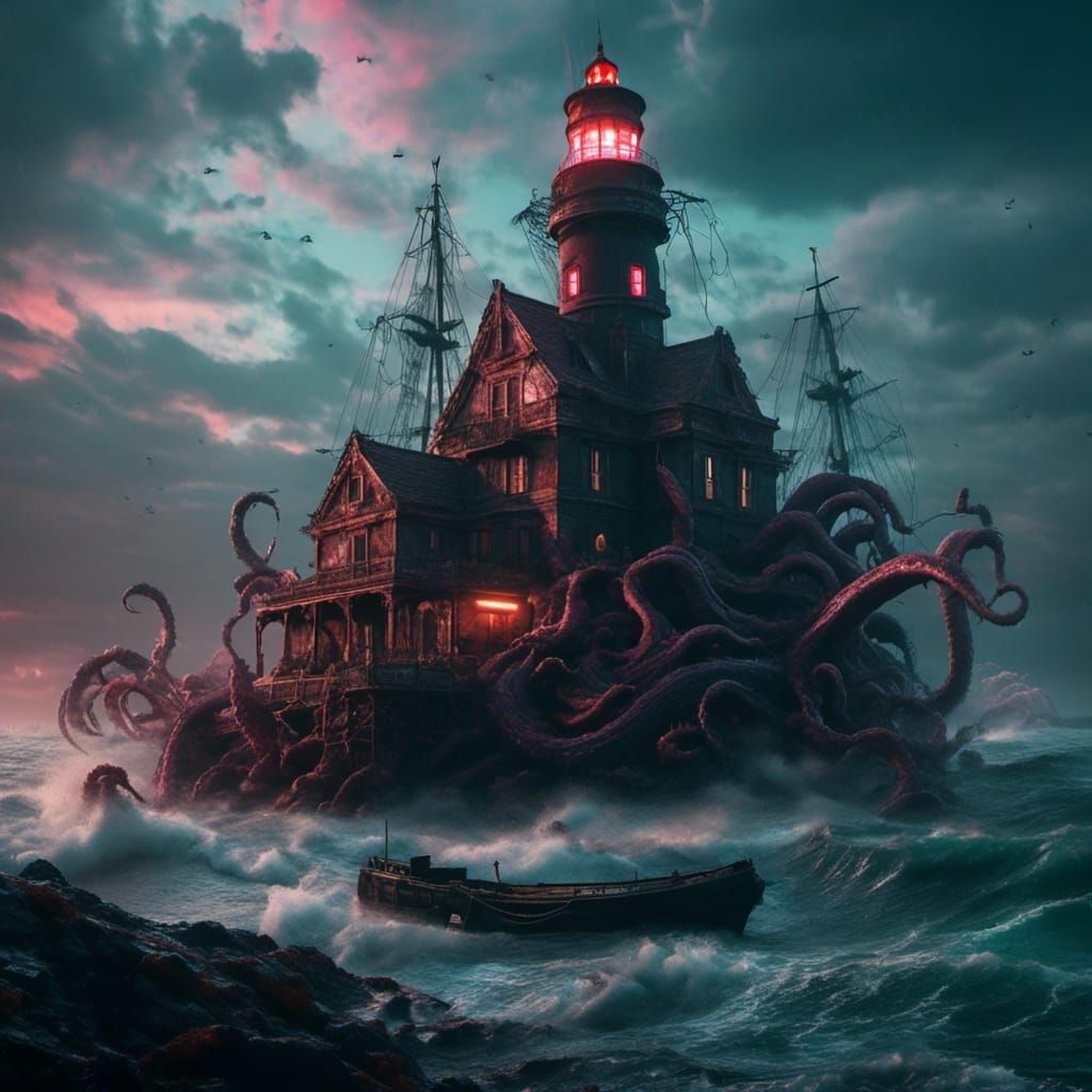 <lora:Steeby Style:1.0> A kraken by a light house