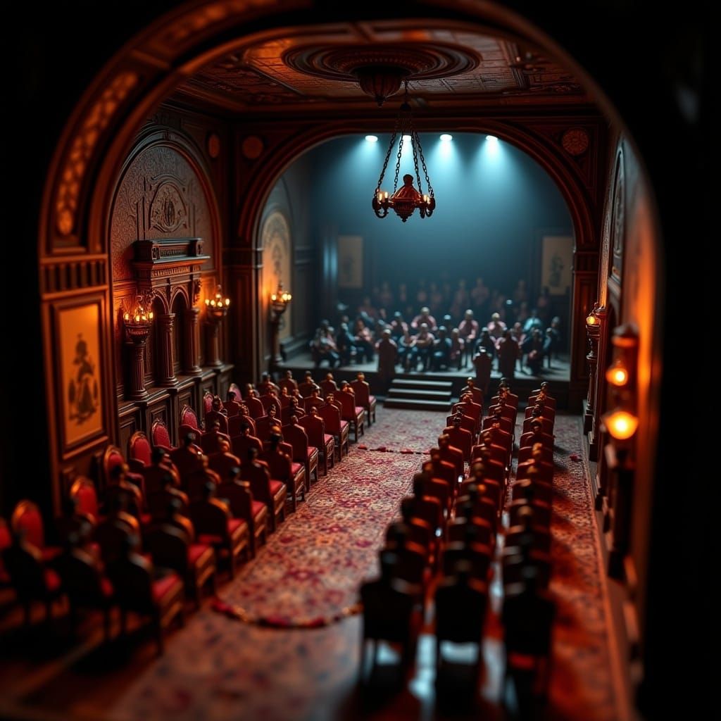 <lora:Diorama Trauma:0.8> a Horror scene, diorama. in the style of a Concert Hall. Cinematic HDR. extremely detailed. Dynamic lighting.