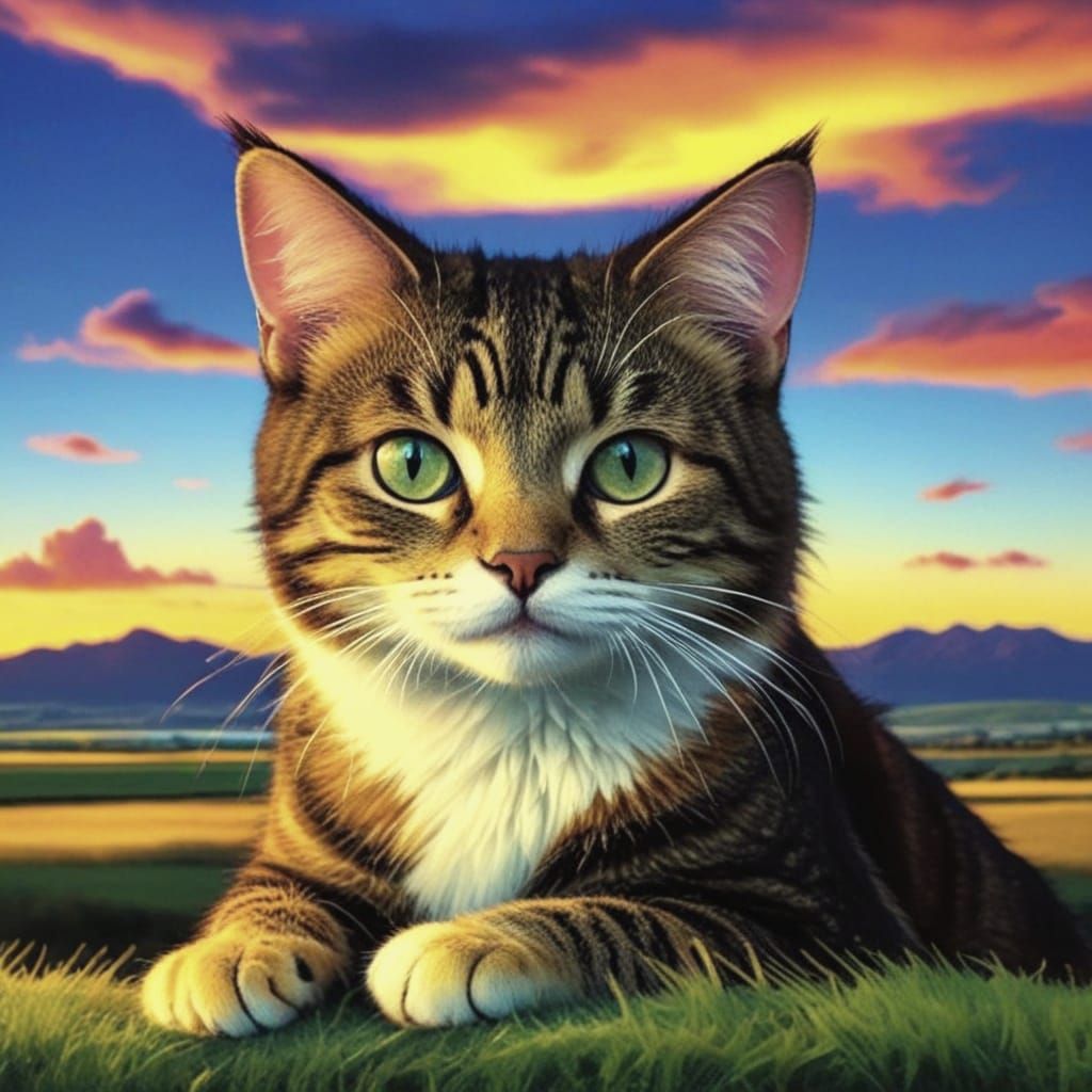 Zen Cat Meditating by Sunrise Lotus Pond