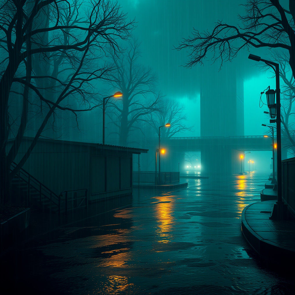 Mystical Rainy Day Scene in Dreamlike Environment