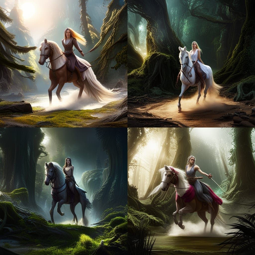 Pretty girl on a horse in the forest