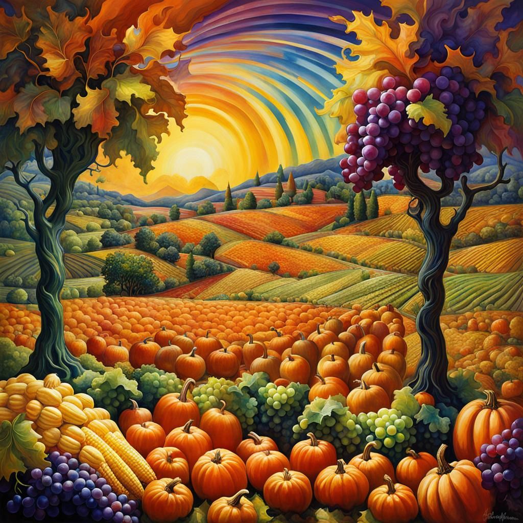 Fields and orchards explode with a cornucopia of crops—pumpkins, apples, grapes, corn  by @Blairo08
