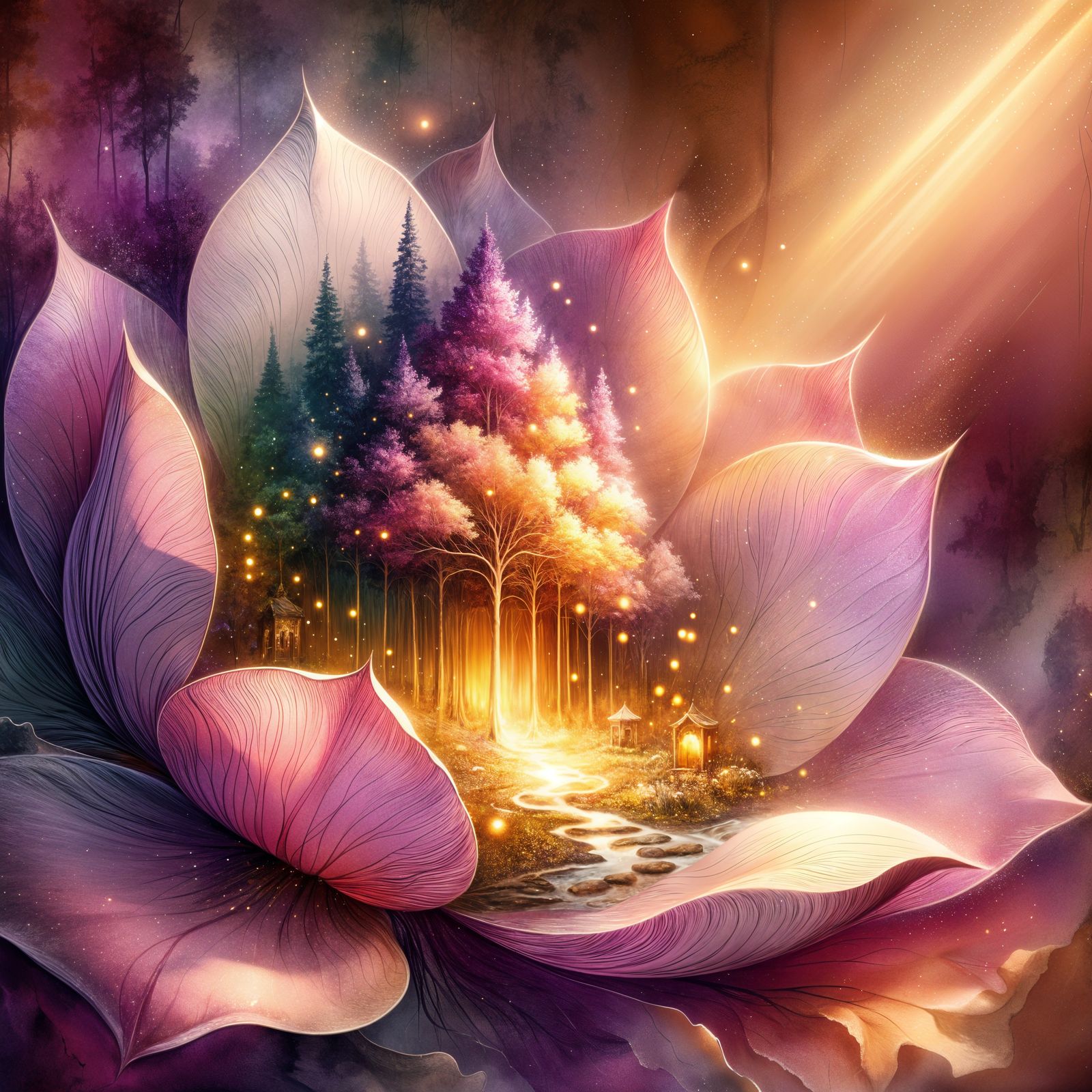 Luminous Lotus in a Magical Forest  by @Nico