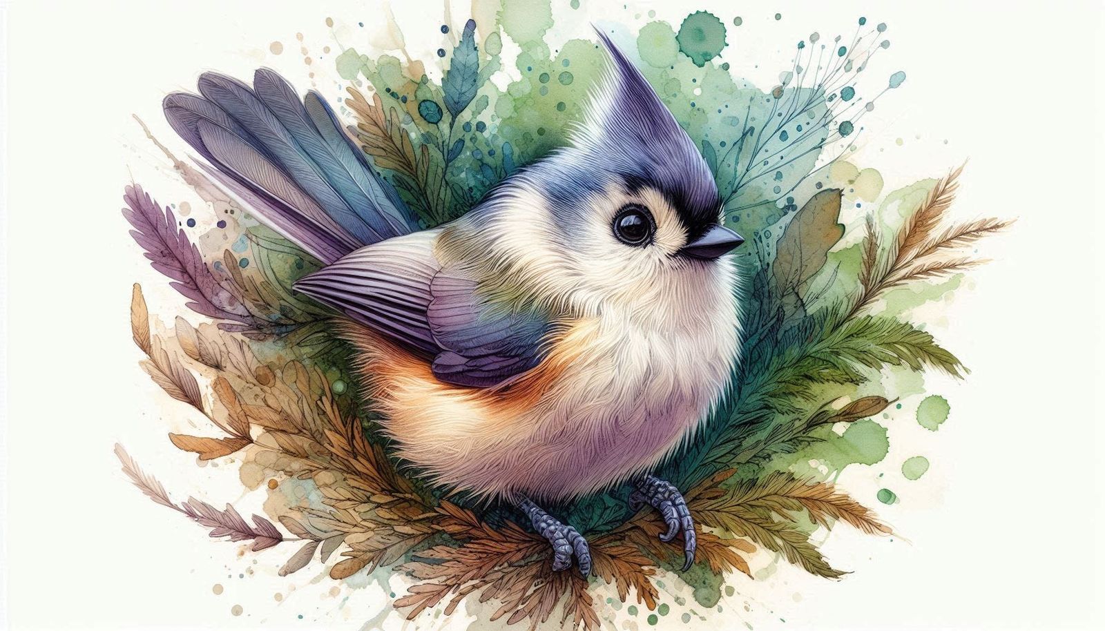 Watercolor Tufted Titmouse