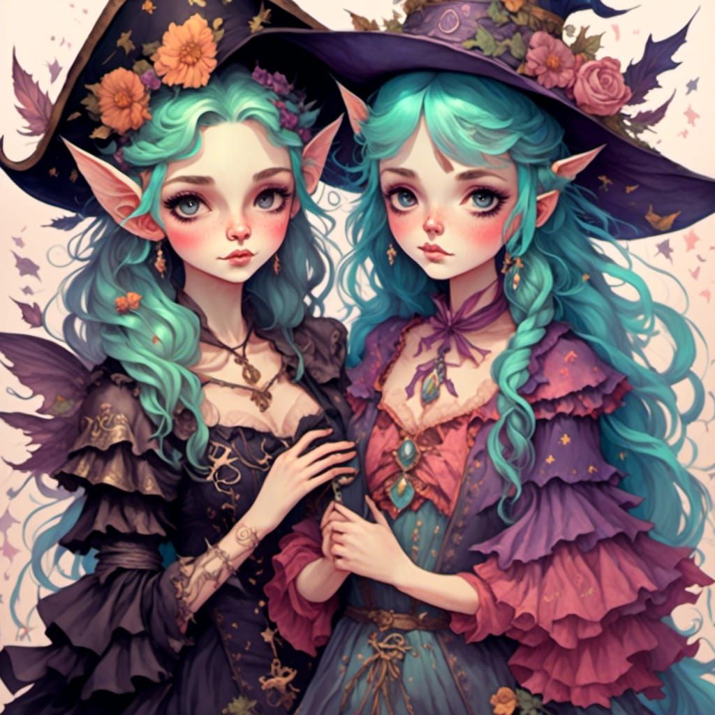<lora:Dreamsea:1.0> Fairy elf pirate witchy sisters 