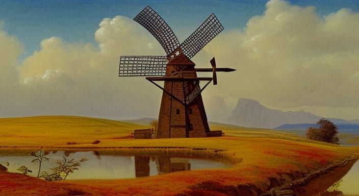 Windmill in an autumn landscape, by Charles Maurice Detmold,...