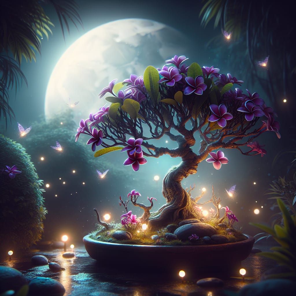 purple-flowered plumeria bonsai  by @Patrick Francart