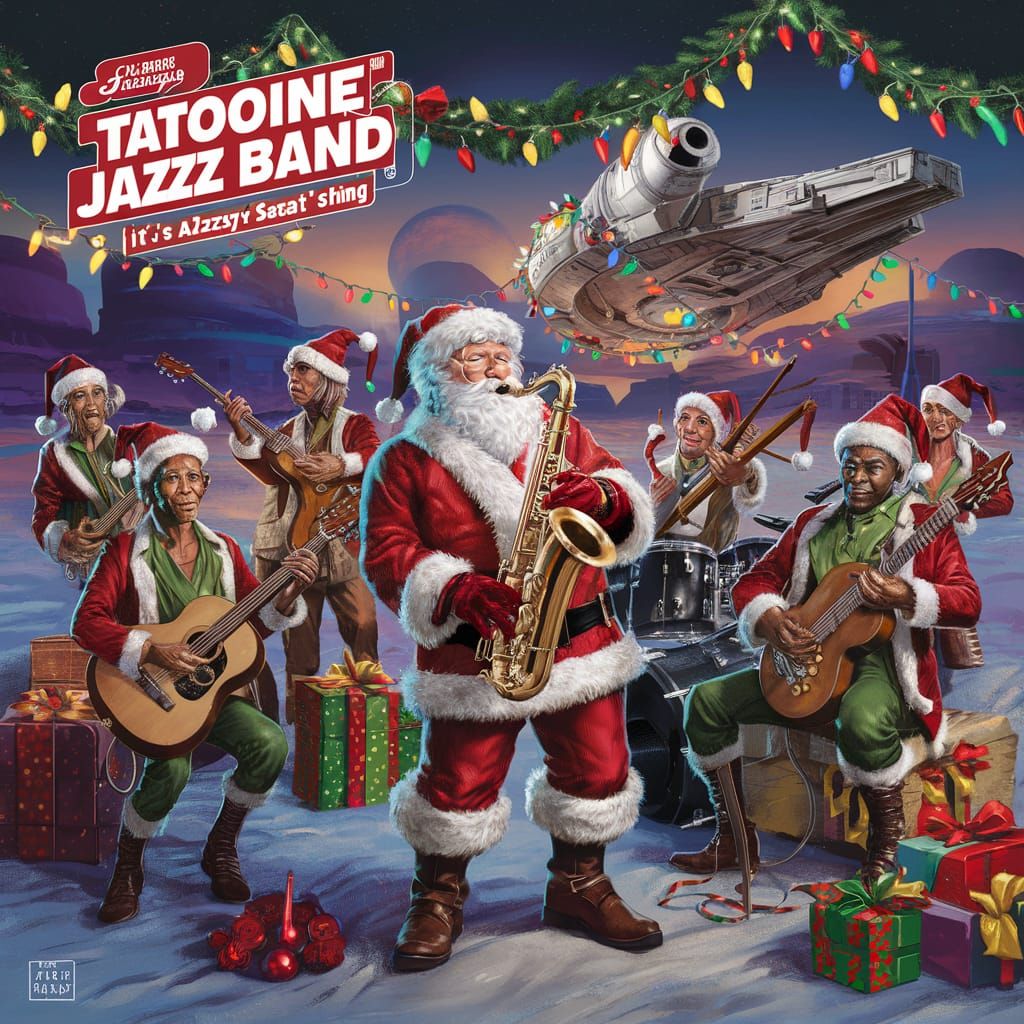 Album cover for the Tatooine Jazz Band. The title at the top is "It's A Jazzy Santa's Thing"  by @Paul G