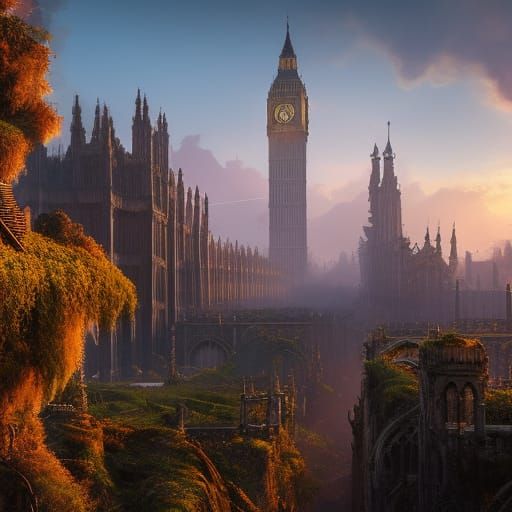 Parliament  Westminster, London, after humans  by @BinaryDragon