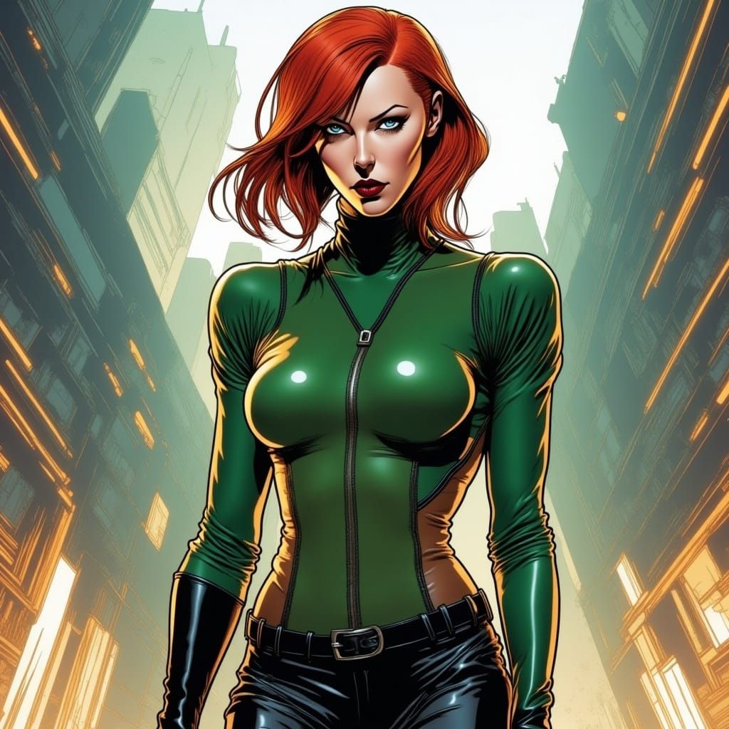  <lora:Aeon Flux Edition:1.0> Bue hair cutie with green clothes