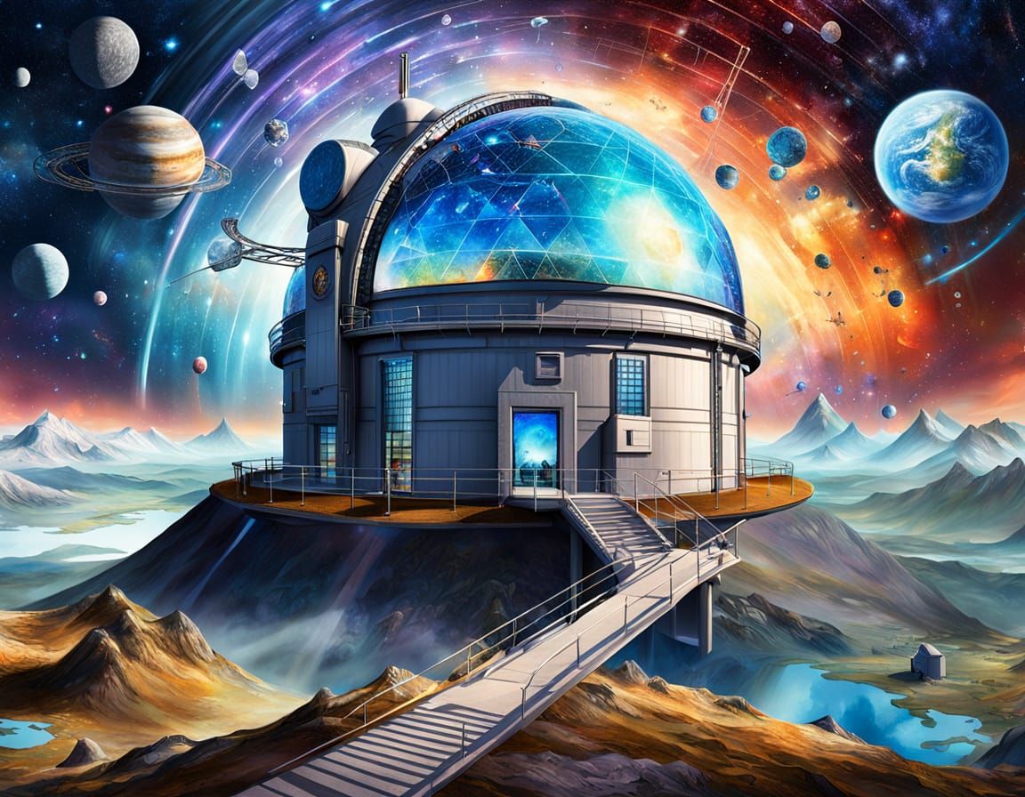 centre observatoire du Mont-Mégantic, Mont-Mégantic observatory center surrealism 8k resolution holographic ...  by @Margot