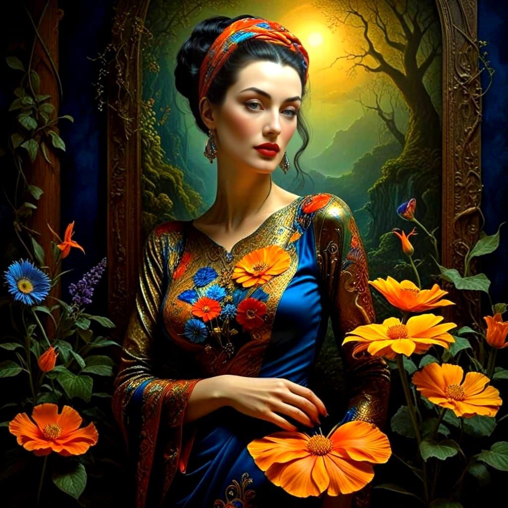 Enchanting Woman in Whimsical Surrealistic Wonderland