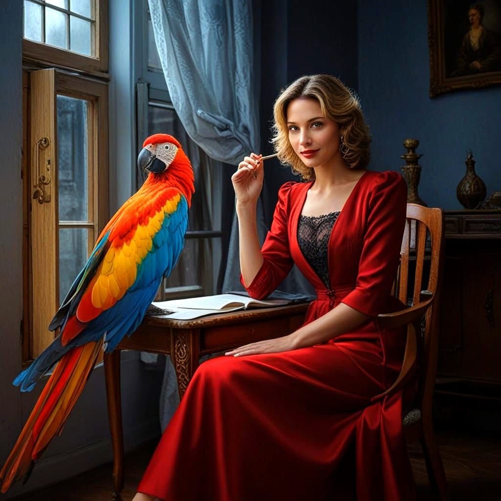 Surrealistic Portrait of a Happy Woman in a Vibrant Landscap...