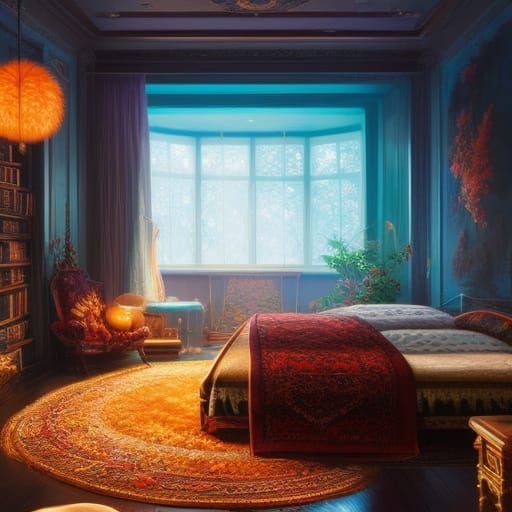 room, maximalist photoillustration: by Marton Bobzert: 8k re...