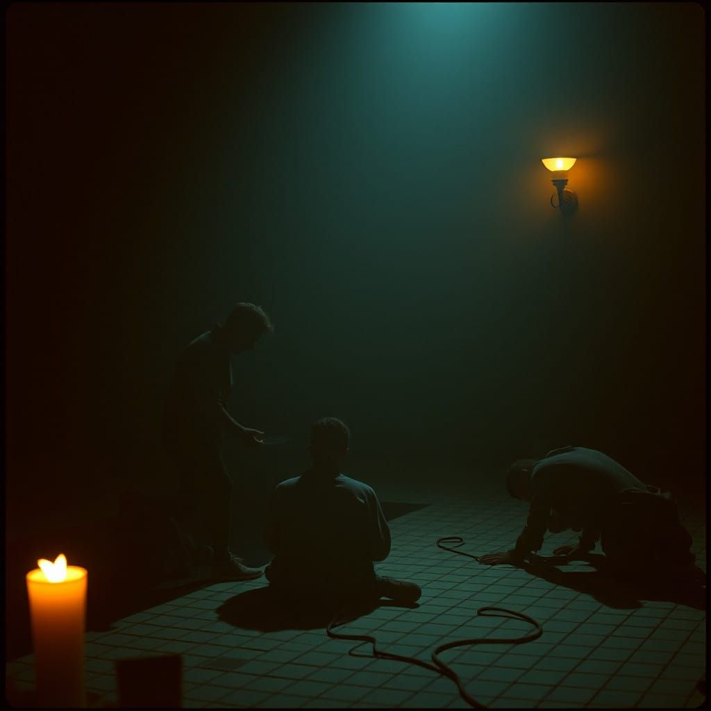 Child Rides Bicycle in a Green Park During Rain