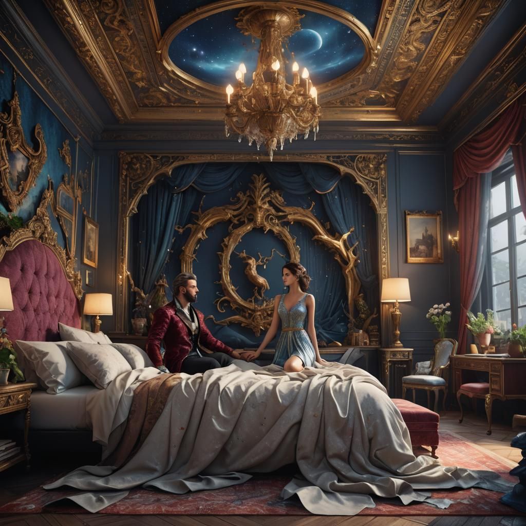 A beautiful couple in the bedroom