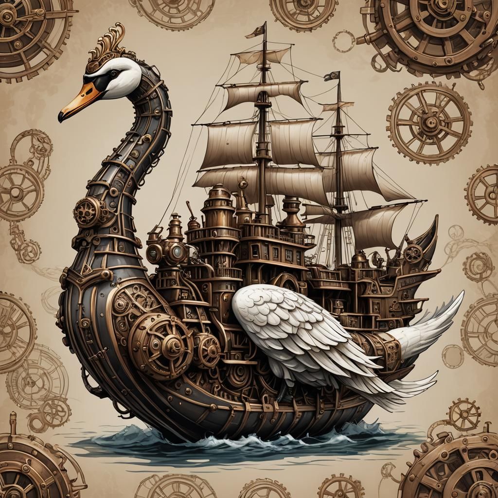 swan-shaped ship  by @Mila K