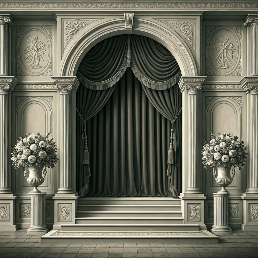 Elegant Baroque Frame with Intricate Roman Columns and Velve...