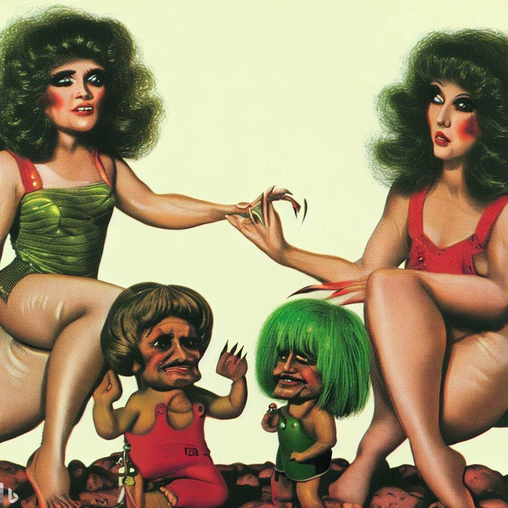 Swimsuit Sisters With Troll Children