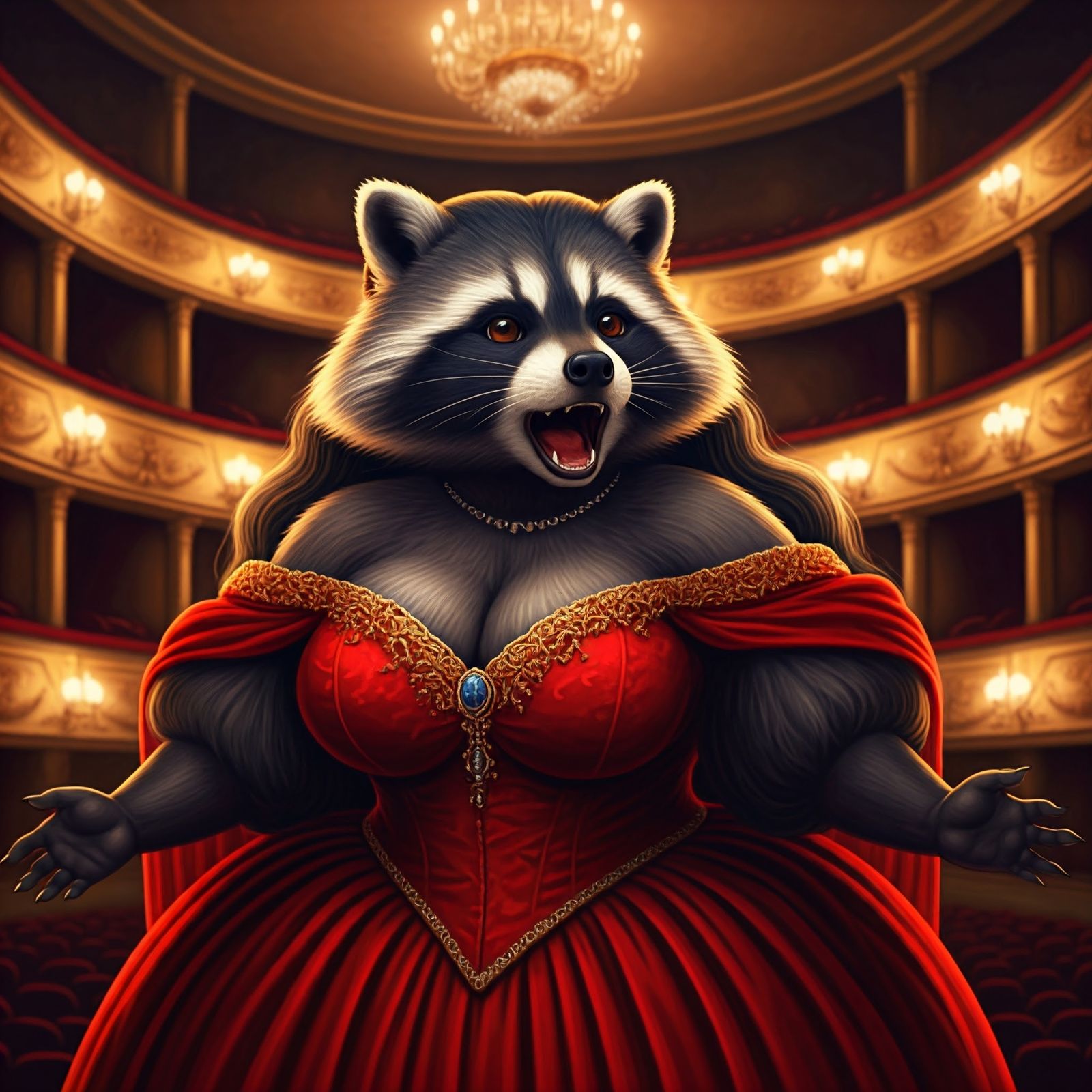 an opera singing raccoon