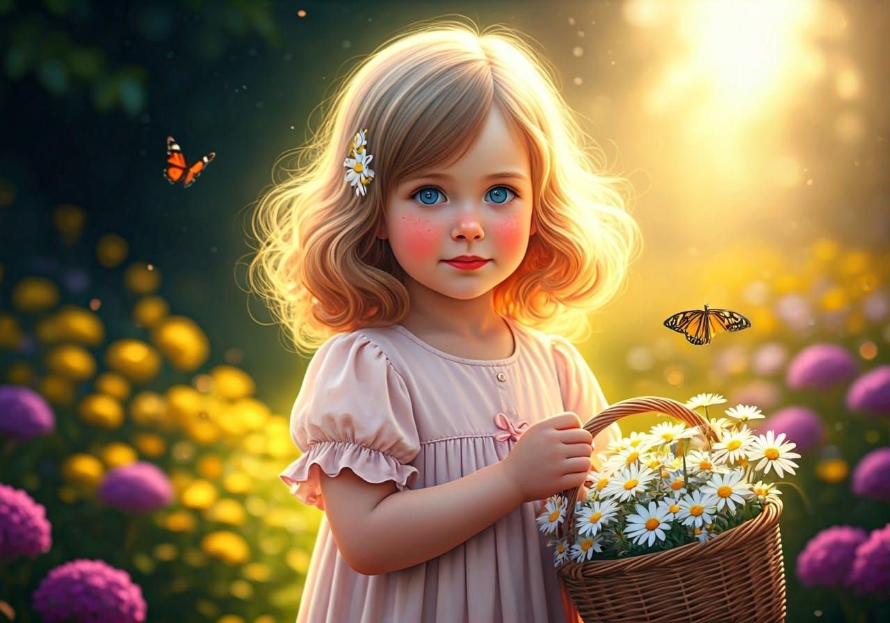 Girl with Wildflowers: Anime-Inspired 3D Art