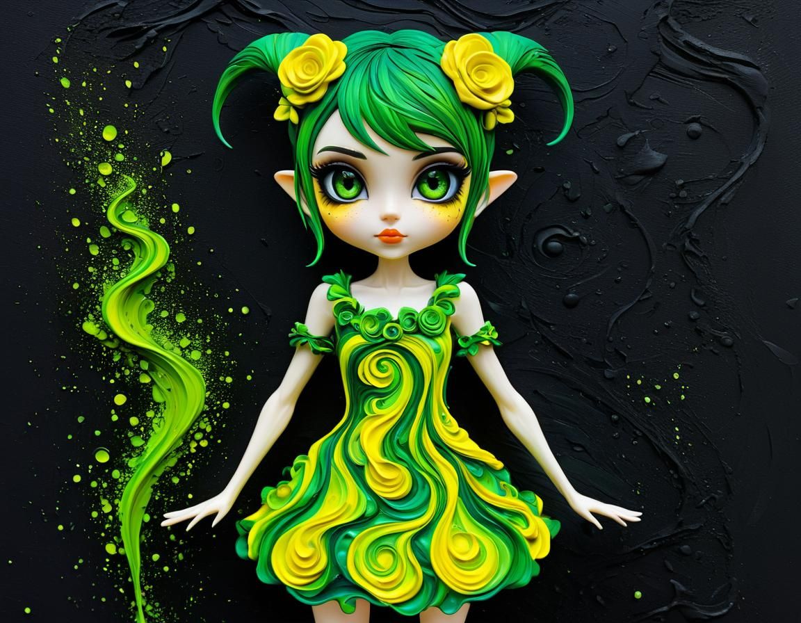 Eerie Pixie Goth Girl: Impasto Tactile Texture