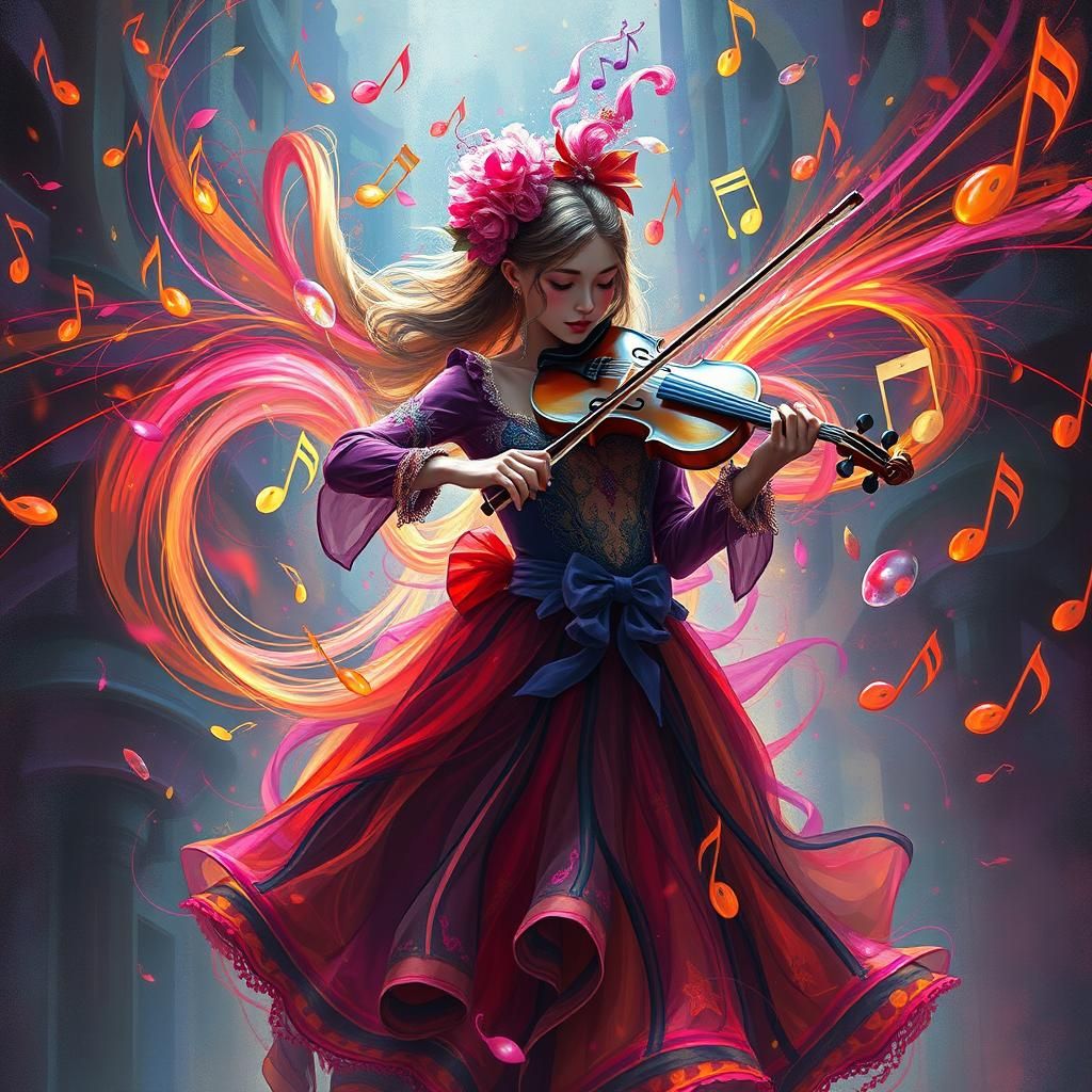 vibrant music notes on a violin  by @Bee