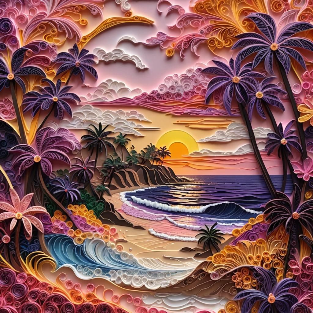 Sunset on the Island (Quilling art)
