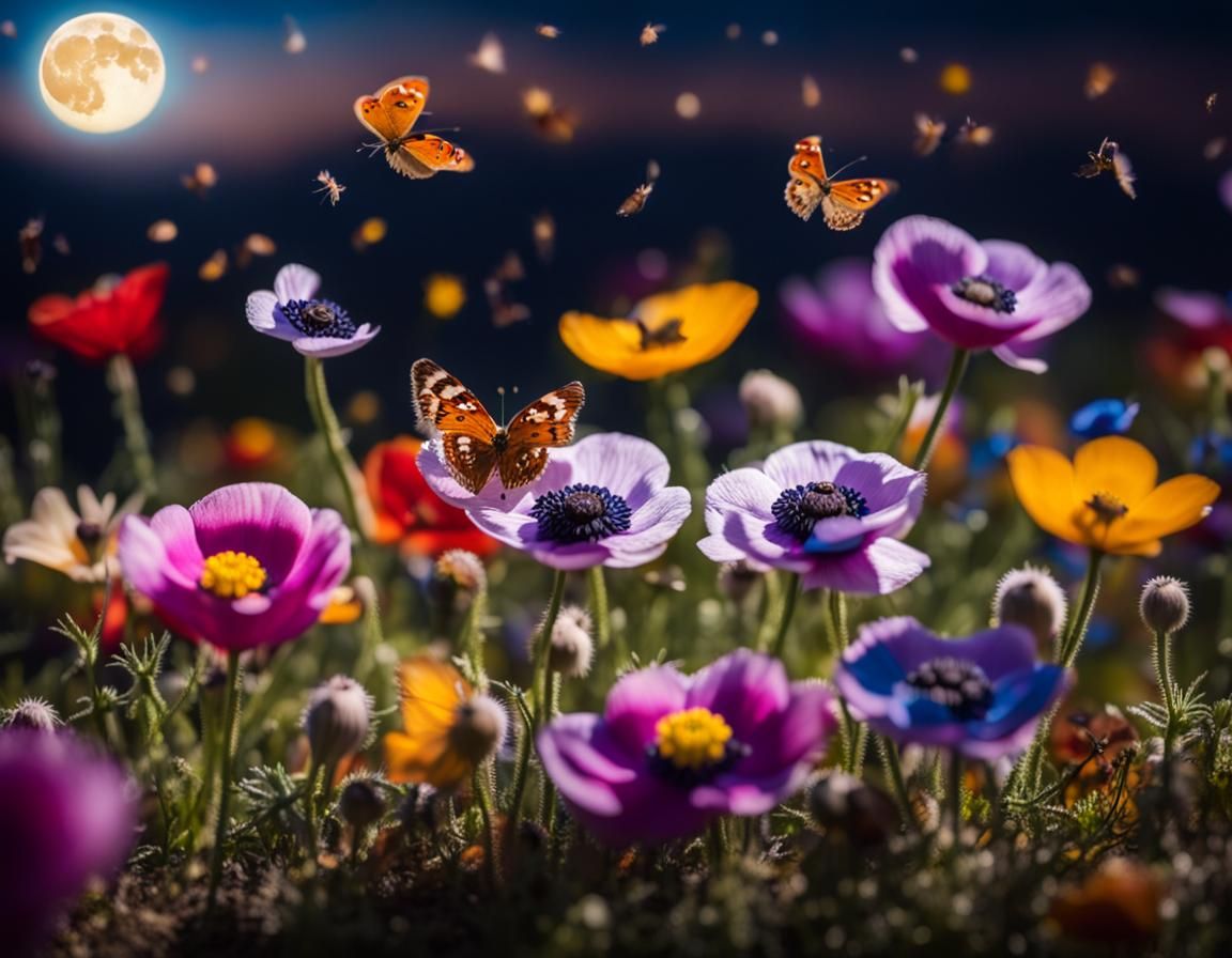 Field of multicolored anemones  by @Cindy