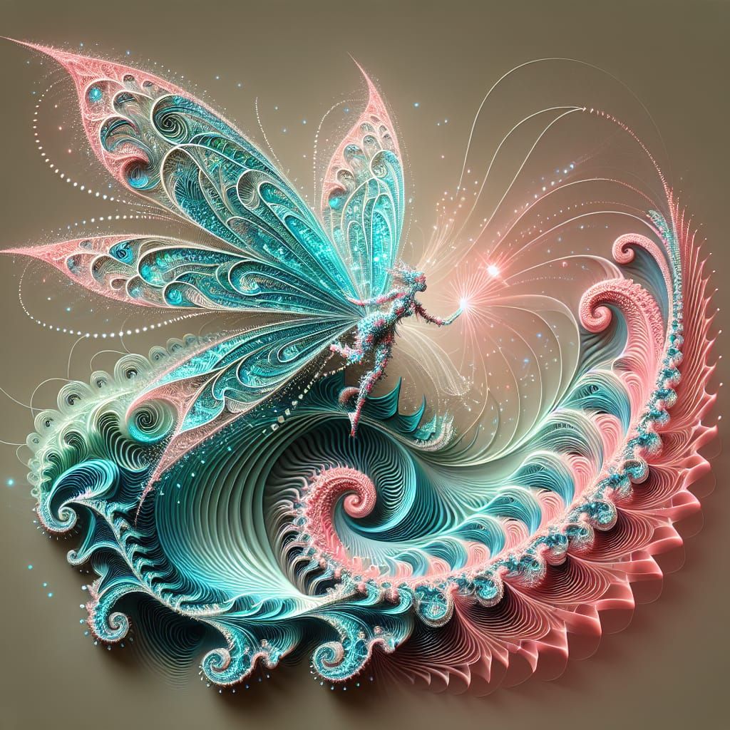 turquoise and pink fairy, abstract vector fractal, wave func...
