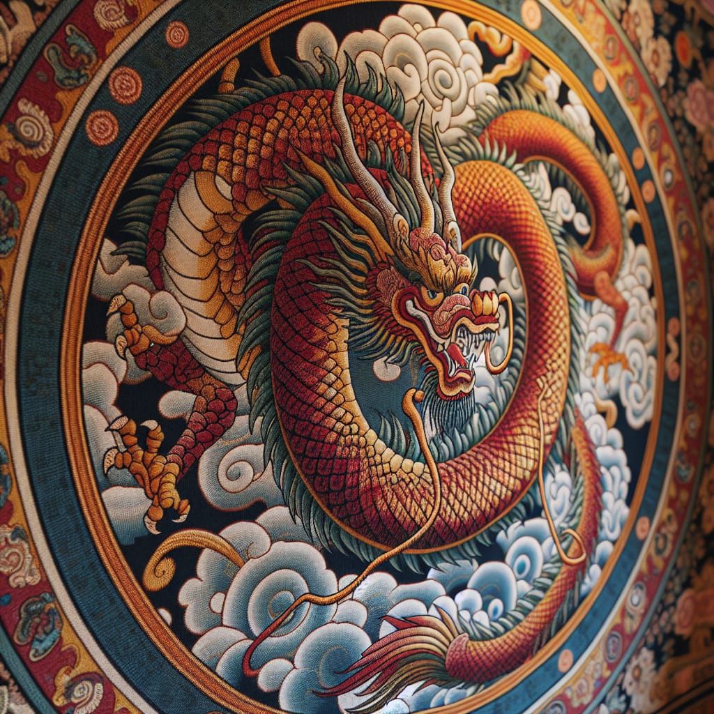 Oriental Dragon Tapestry: Traditional Art Decoration