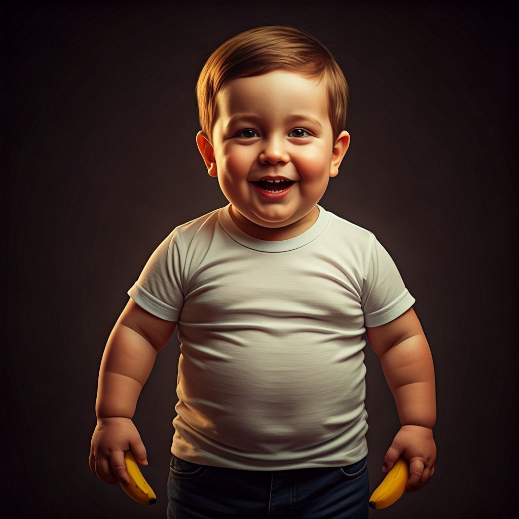 Joyful Boy Eats Banana With Big Smile