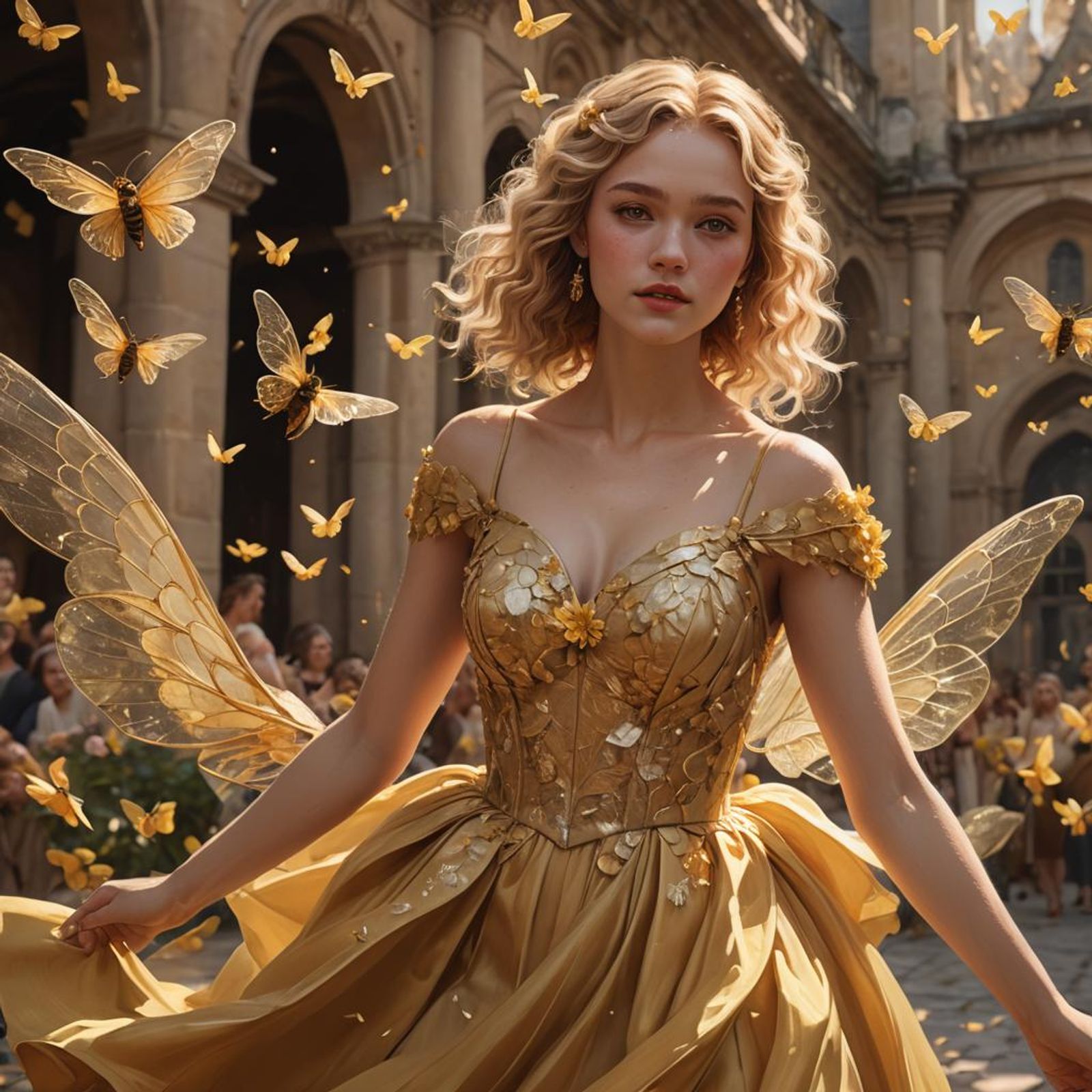 golden blonde curls, 18 years old, warm brown eyes, pale, rosy cheeks