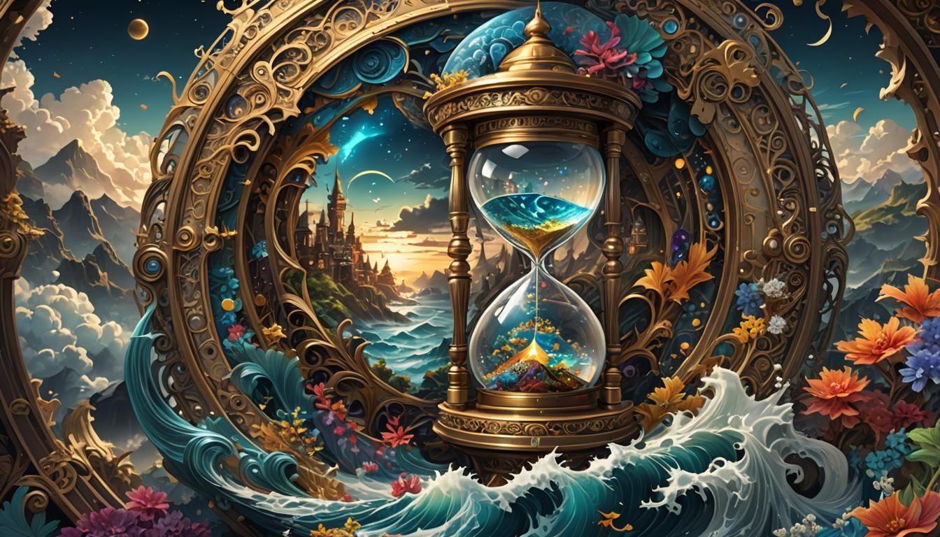 World in the hourglass, Masterpiece, Best Quality, flat, Manga Scan, Anime, cinematic lighting, drawn ...  by @Lennis