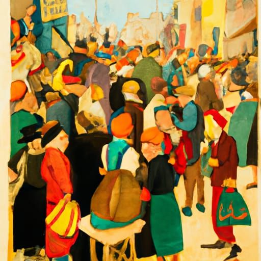 A bustling old-fashioned marketplace 