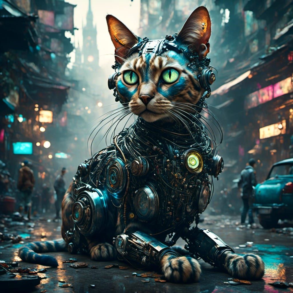Robotic cyberpunk cat <lora:LapiClassic:1.0>