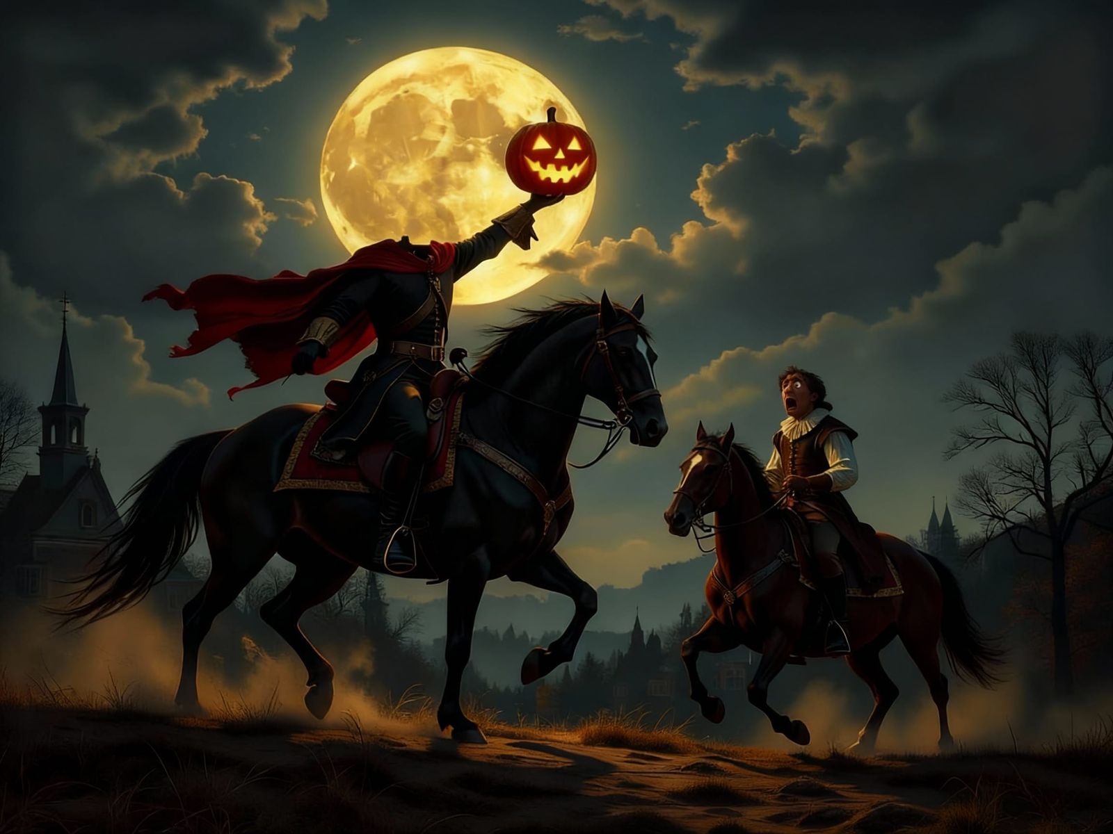 Washington Irving's Headless Horseman and his confrontation with Ichabod Crane.