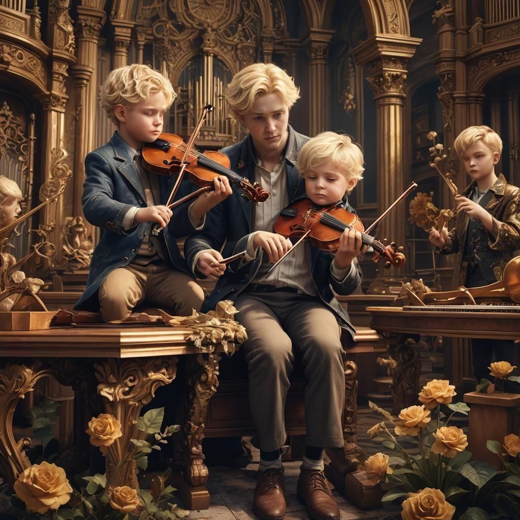 Blond Family Music Performance in Detailed Matte Painting