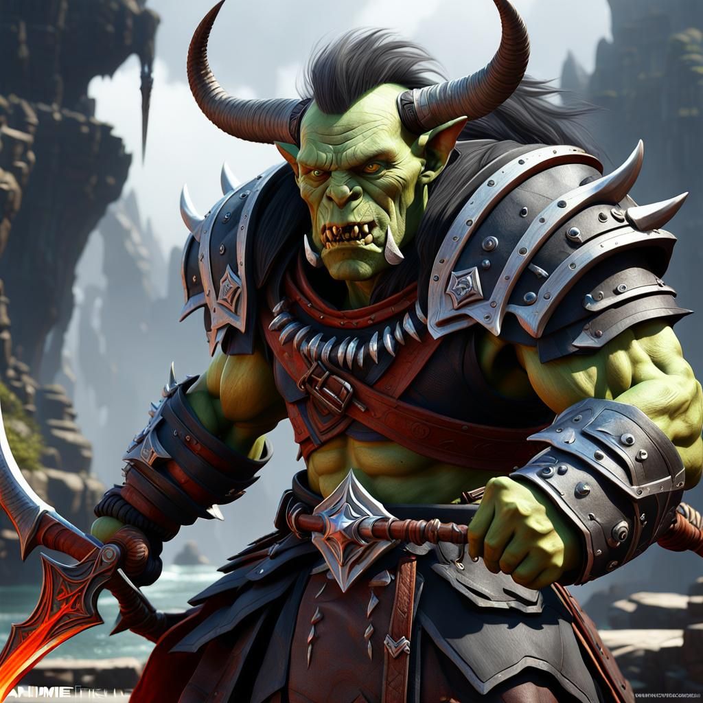 High fantasy: broken tusk orc barbarian berserker fused tief...