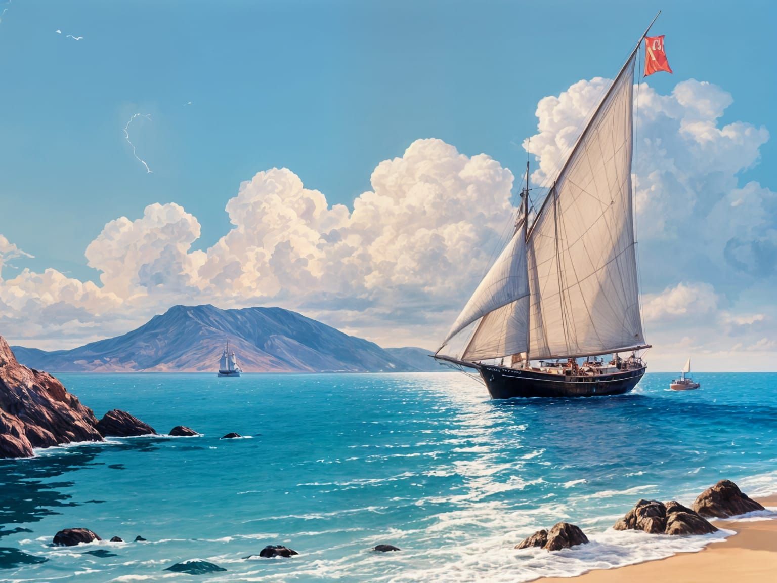 A painting in the style of seascape at sunset, off the coast of Monaco, landscape, pink orange sunset, 8k resolution artwork  concept art 8k...