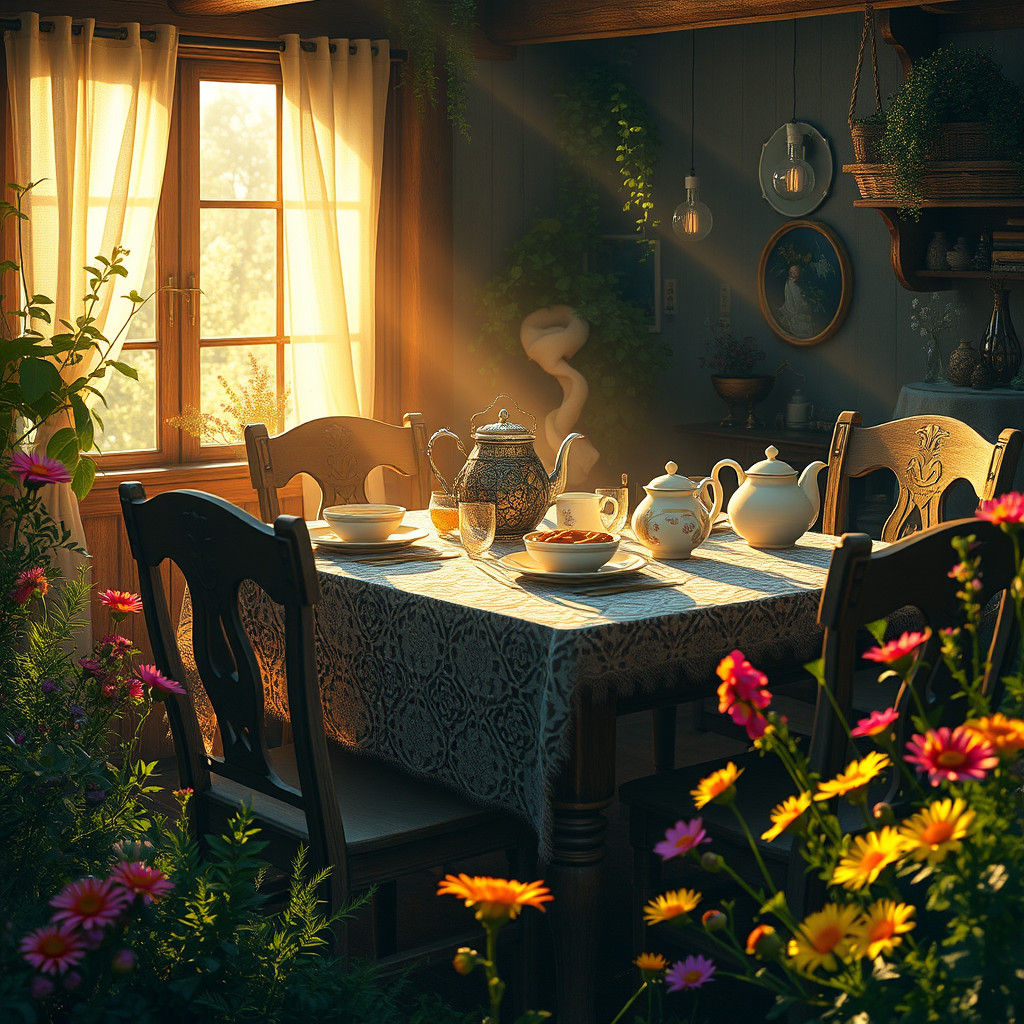 Cozy Morning Breakfast in Fantasy Art Style