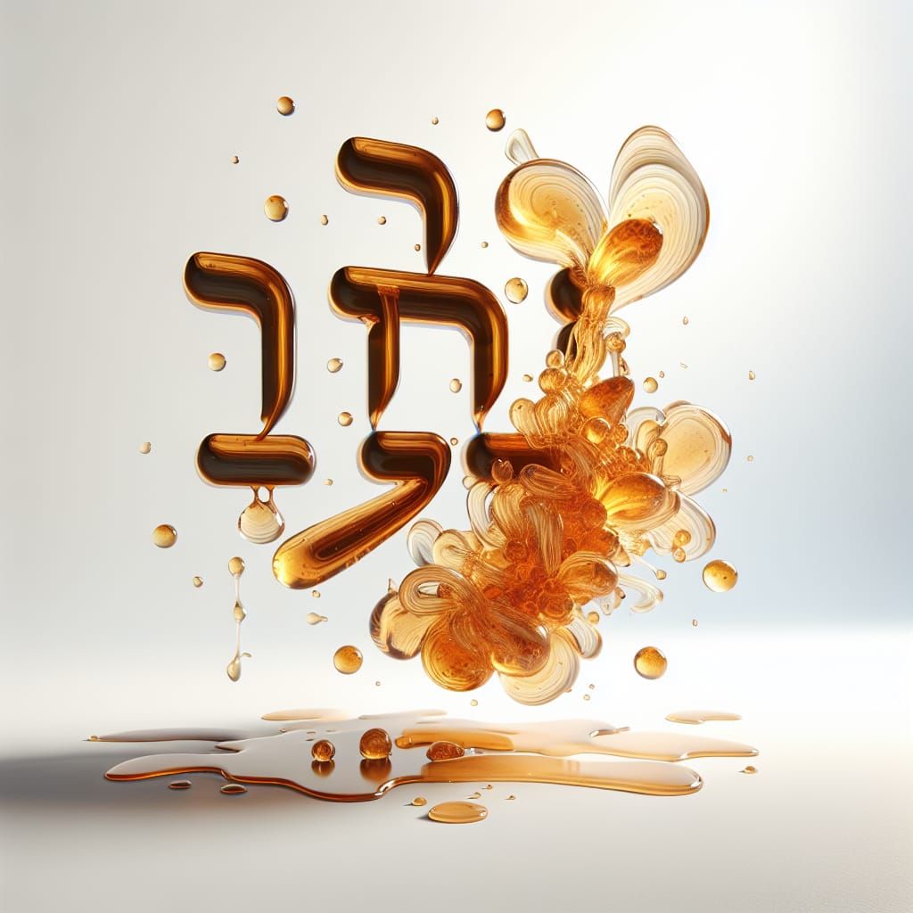 Golden Honey Hebrew Words in 3D Rendering